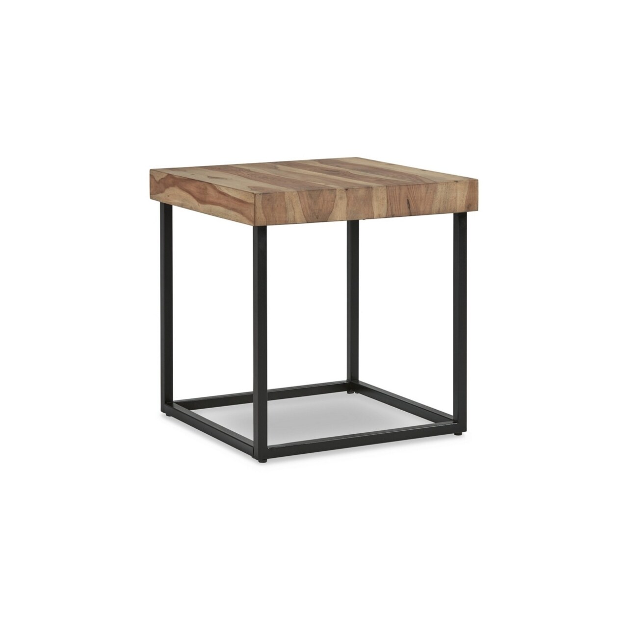 Saltoro Sherpi 24 Inch Square Side End Table, Natural Brown Wood Top, Black Metal Base-
